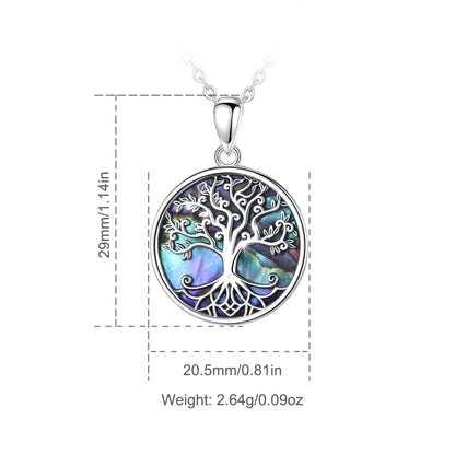 925 Sterling Silver Tree of Life Pendant – Abalone Shell Necklace for Women, Elegant Fashion Jewellery Gift