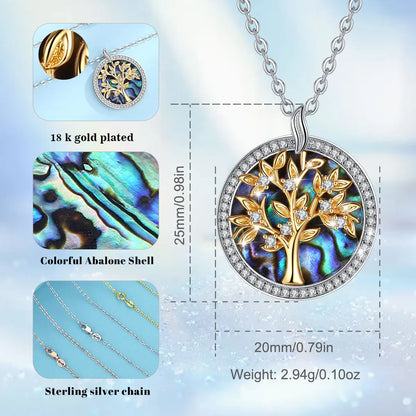 925 Sterling Silver Tree of Life Necklace – Elegant Abalone Pendant for Women, Symbol of Growth & Harmony