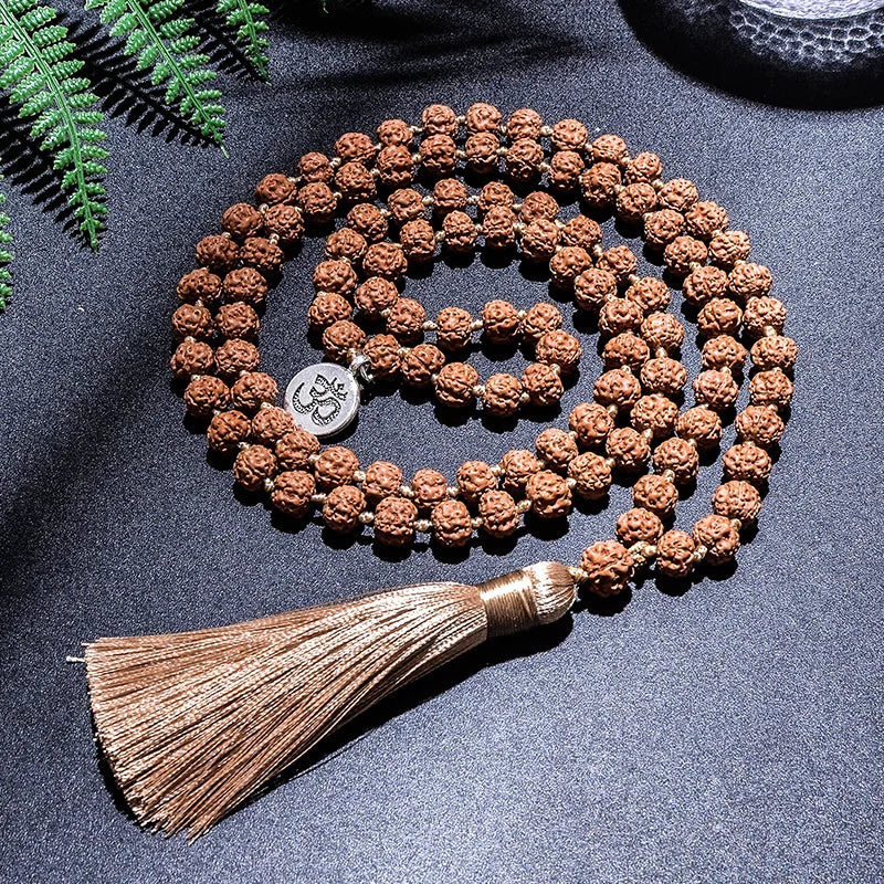 Original Rudraksha 108 Bead Japamala Necklace & Bracelet Set – Knotted Mala for Meditation, Yoga & Blessings (7-8mm)