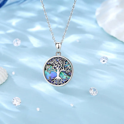 925 Sterling Silver Tree of Life Pendant – Abalone Shell Necklace for Women, Elegant Fashion Jewellery Gift