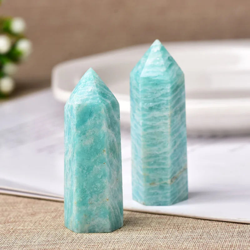 Amazonite Healing Crystal Point – Green Quartz Obelisk for Reiki, Energy Balance & Home Décor