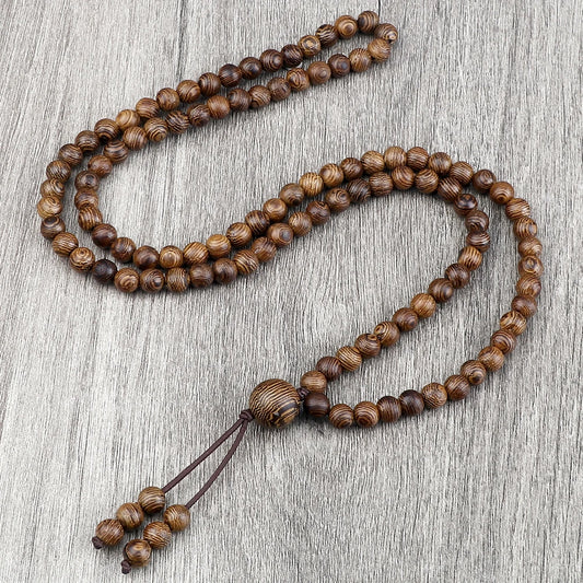 Handmade 108 Bead Buddhist Prayer Bracelet & Necklace – Vintage Wooden Japamala for Yoga, Meditation & Fashion Jewellery (6mm)