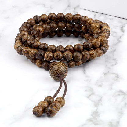 Handmade 108 Bead Buddhist Prayer Bracelet & Necklace – Vintage Wooden Japamala for Yoga, Meditation & Fashion Jewellery (6mm)