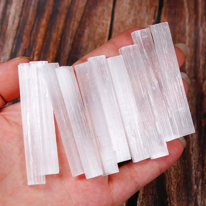 10pcs Natural Selenite Crystal Sticks – White Gypsum Quartz for Healing, Meditation & Mineral Specimen Collection