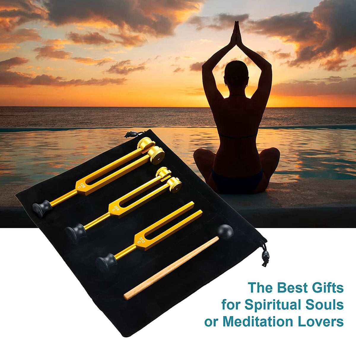 3-Pack Gold Tuning Fork Set – 128Hz, 256Hz & 512Hz for Healing, Chakra Balancing & Sound Therapy