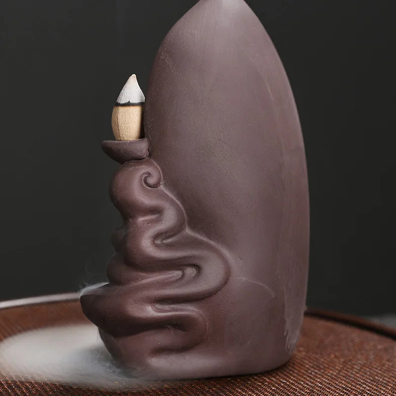 Auspicious Clouds Buddha Backflow Incense Burner – Elegant Purple Clay Incense Holder for Meditation & Calm