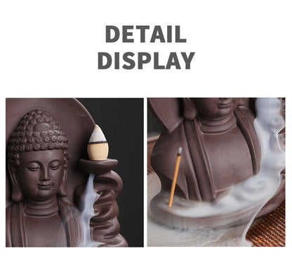 Auspicious Clouds Buddha Backflow Incense Burner – Elegant Purple Clay Incense Holder for Meditation & Calm