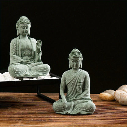 Green Sandstone Buddha Figurine – Miniature Thailand Zen Décor for Fish Tanks, Desktops & Home Tablescapes