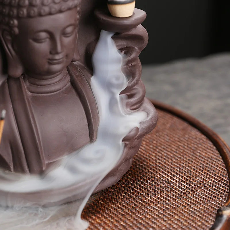 Auspicious Clouds Buddha Backflow Incense Burner – Elegant Purple Clay Incense Holder for Meditation & Calm