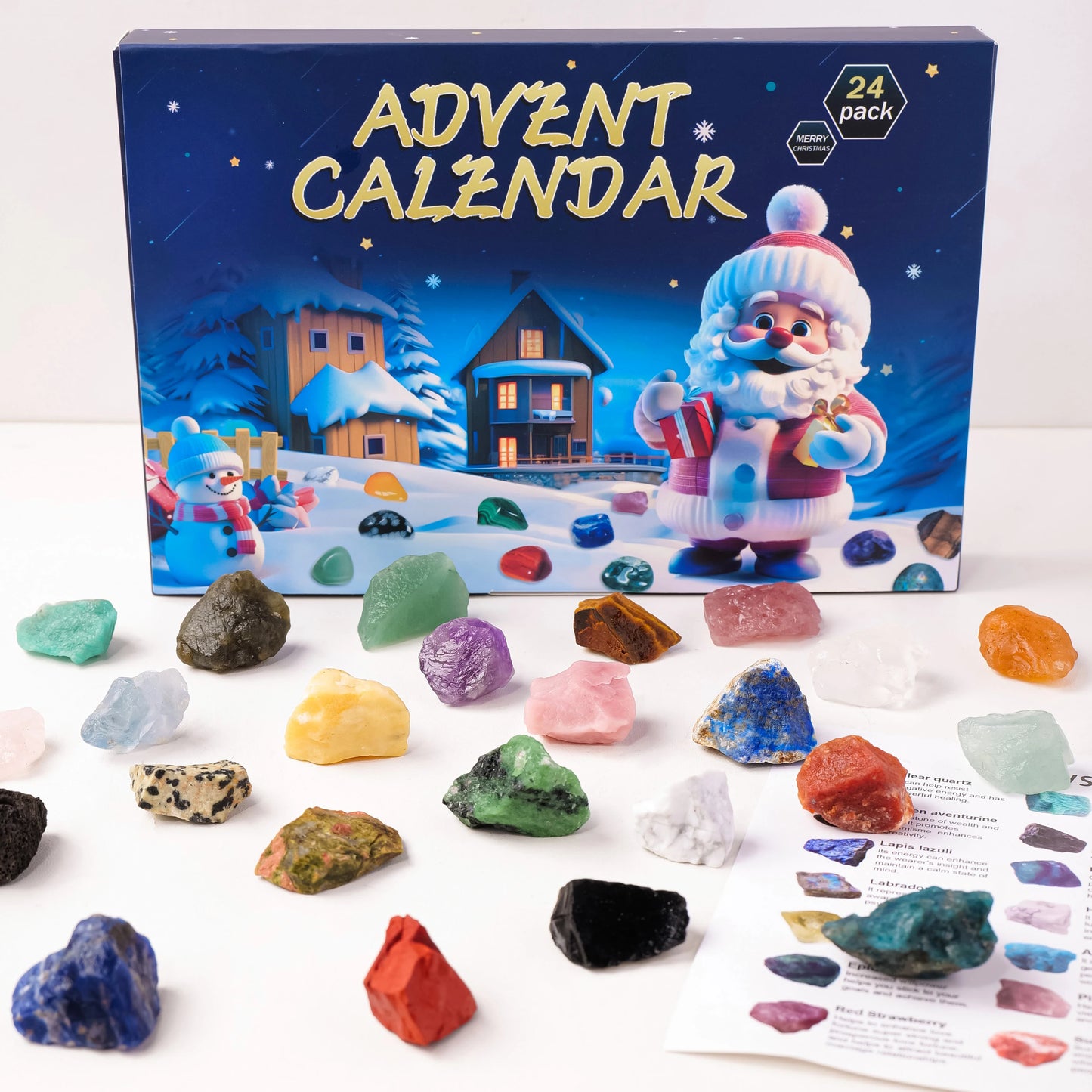 Christmas Advent Calendar – Crystal & Mineral Gift Box with Polished Stones, Raw Crystals & Chakra Gems Collection