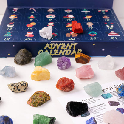 Christmas Advent Calendar – Crystal & Mineral Gift Box with Polished Stones, Raw Crystals & Chakra Gems Collection