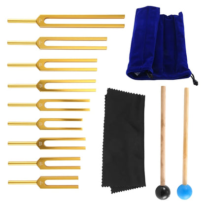 9-Piece Gold Tuning Fork Set – Chakra Healing & Sound Therapy for Mind, Body, and Spirit Balance