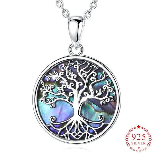 925 Sterling Silver Tree of Life Pendant – Abalone Shell Necklace for Women, Elegant Fashion Jewellery Gift