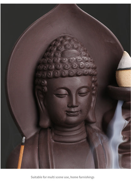 Auspicious Clouds Buddha Backflow Incense Burner – Elegant Purple Clay Incense Holder for Meditation & Calm