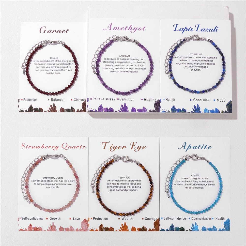 3mm Faceted Gemstone Healing Bracelet – 15 Natural Crystal Variants for Reiki & Elegant  Jewellery Gifts for Women