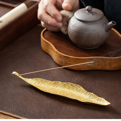 Elegant Leaf Incense Holder & Ash Catcher – Long Censer for Meditation & Home Décor Accessories