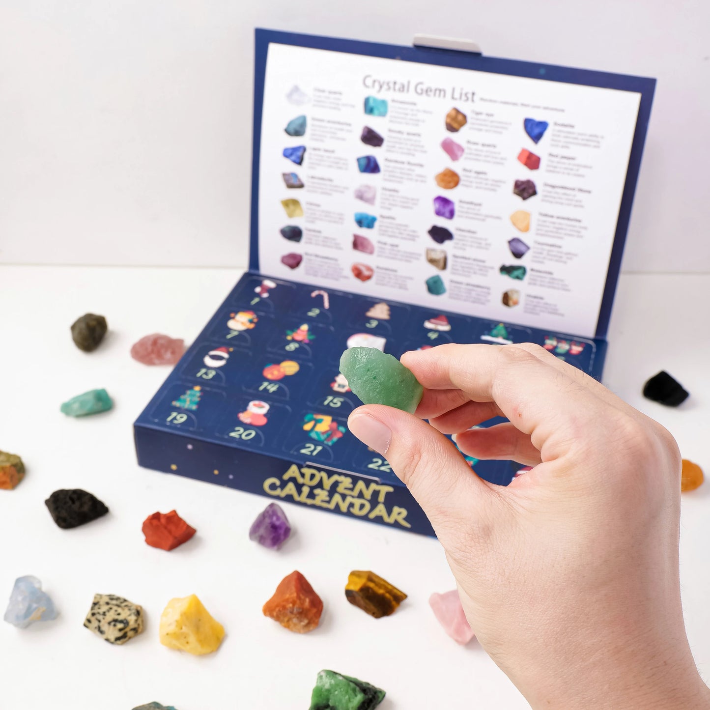 Christmas Advent Calendar – Crystal & Mineral Gift Box with Polished Stones, Raw Crystals & Chakra Gems Collection