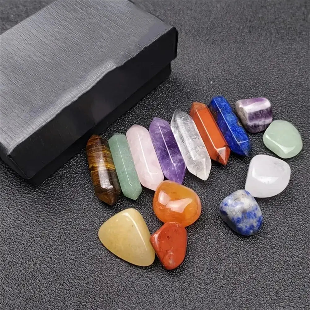 14-Piece Chakra Healing Crystal Set – Pointed Quartz & Hexagonal Rose Quartz for Meditation & Home Décor