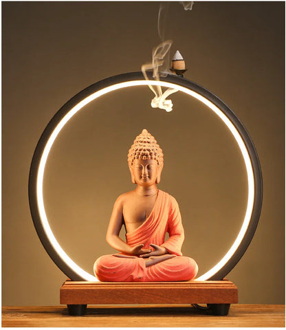 Zen LED Lamp Backflow Incense Burner – Ceramic Night Light & Home Ornament for Tranquil Ambiance (Without Incense)