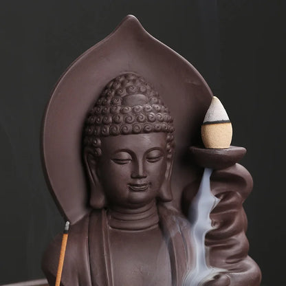 Auspicious Clouds Buddha Backflow Incense Burner – Elegant Purple Clay Incense Holder for Meditation & Calm