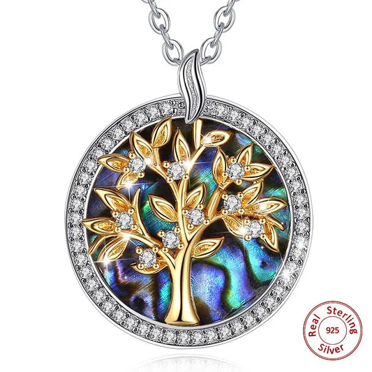 925 Sterling Silver Tree of Life Necklace – Elegant Abalone Pendant for Women, Symbol of Growth & Harmony