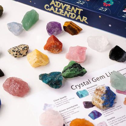 Christmas Advent Calendar – Crystal & Mineral Gift Box with Polished Stones, Raw Crystals & Chakra Gems Collection