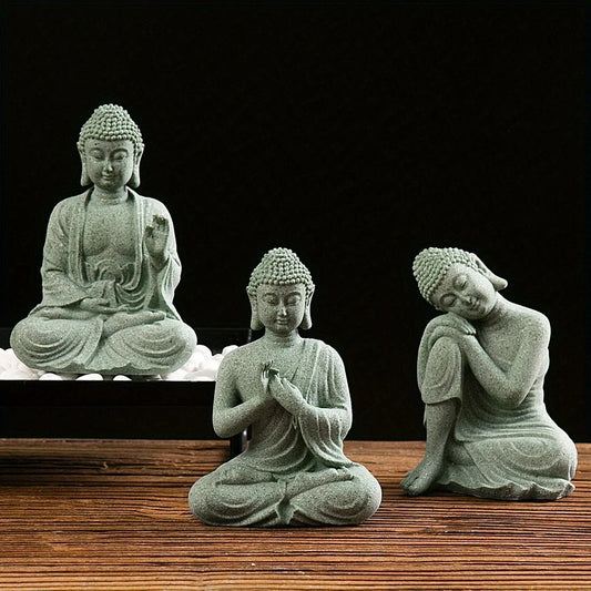 Green Sandstone Buddha Figurine – Miniature Thailand Zen Décor for Fish Tanks, Desktops & Home Tablescapes