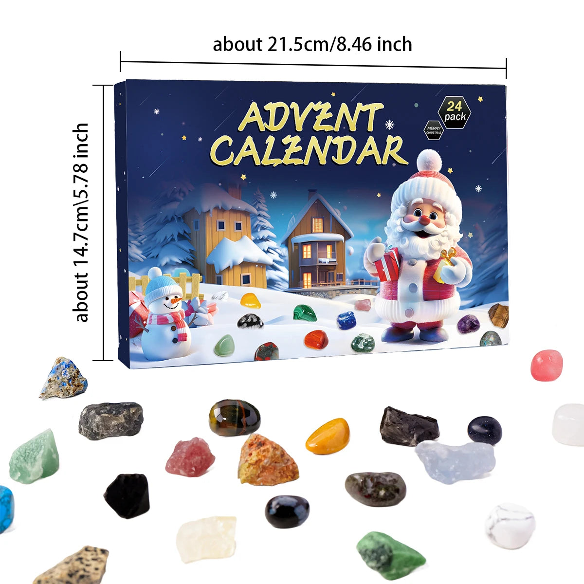 Christmas Advent Calendar – Crystal & Mineral Gift Box with Polished Stones, Raw Crystals & Chakra Gems Collection