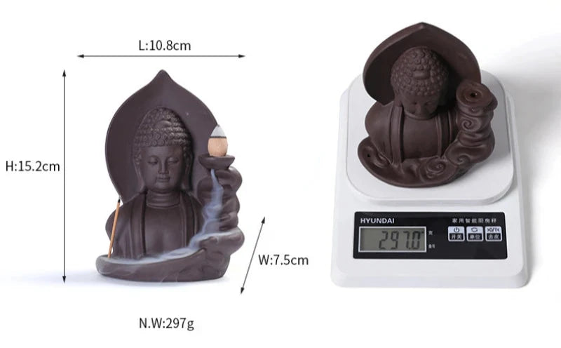 Auspicious Clouds Buddha Backflow Incense Burner – Elegant Purple Clay Incense Holder for Meditation & Calm