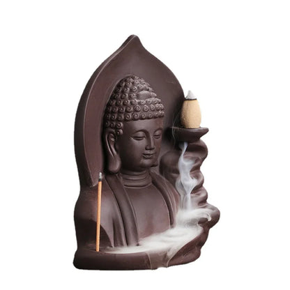 Auspicious Clouds Buddha Backflow Incense Burner – Elegant Purple Clay Incense Holder for Meditation & Calm